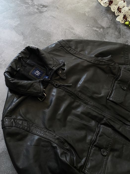 Винтажная кожаная куртка Gap чёрная мужская оригинал