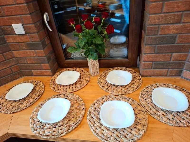 Komplet 6 talerzy głębokich obiadowych z białego szkła