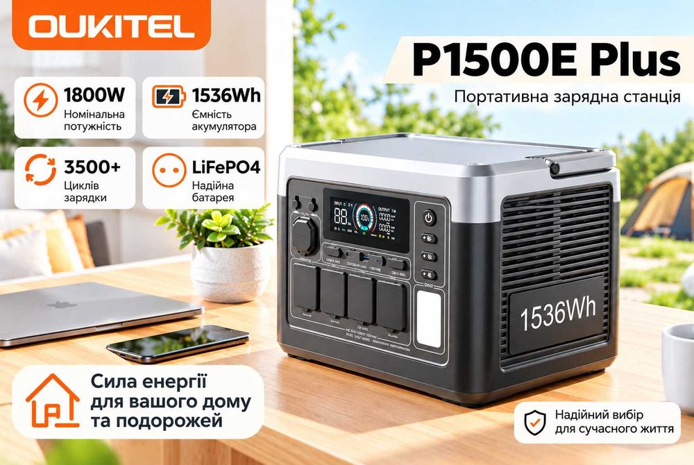 Зарядна станція Oukitel P1500E Plus (1800 Вт / 1536 Вт⋅год) LiFePO4