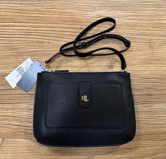Bolsa Ralph Lauren Black Leather Shoulder Bag