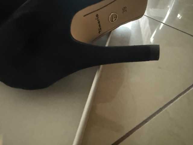 TAMARIS 39 czarne welur JAK NOWE botki z kokardką LUX