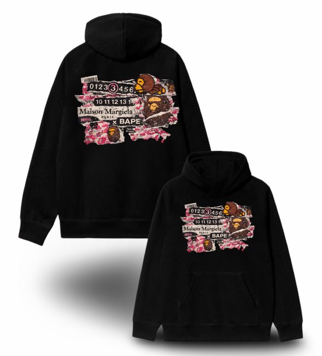 Худи Bape x maison margiela logo унисекс коллаборация бейп и менсон маржела  толстовка кофта