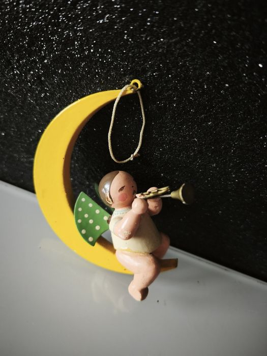 Vintage Aniołek Wendt & Kühn 11 kropek Erzgebirge Drewno