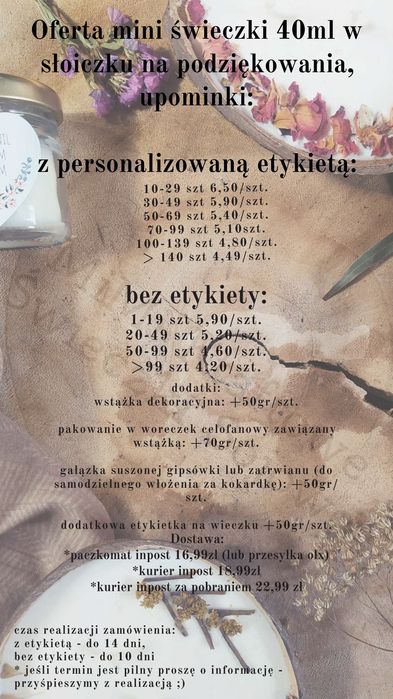Świeczki upominki święta dla klientów podziękowania dla gości ślub
