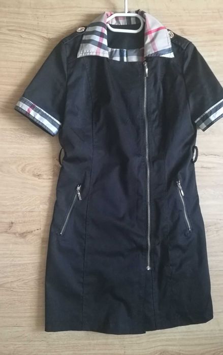 Sukienka szmizjerka jedwab, pagony, czarna r. 38