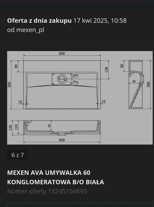 NOWA Umywalka nablatowa konglomerat 60cm