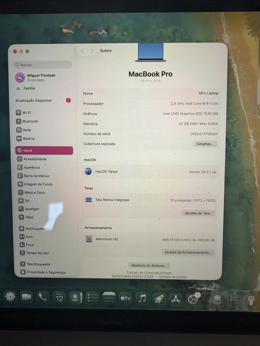 Macbook Pro 2019 Intel i9 16 polegadas