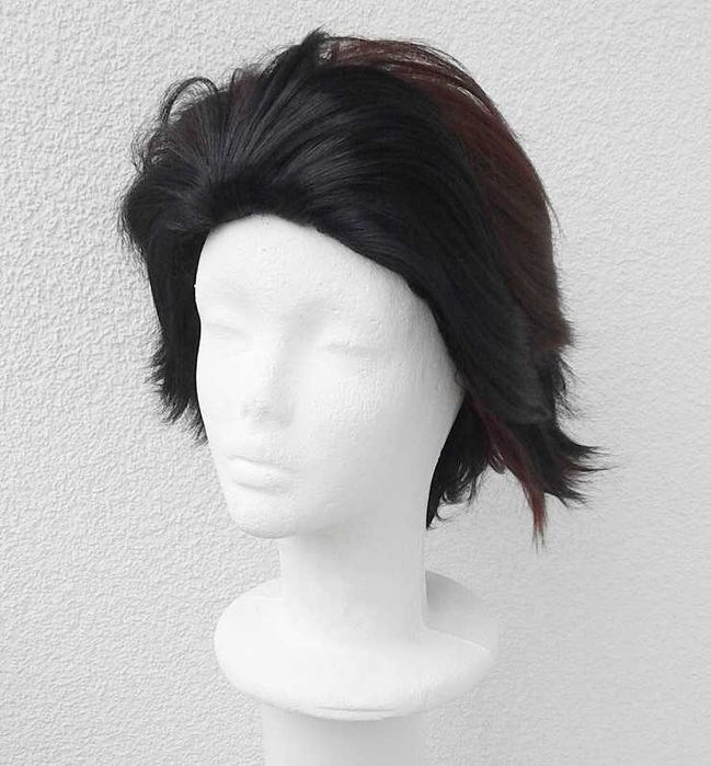 Tanjirou Kamado Demon Slayer cosplay wig peruka czerwona czarna krótka