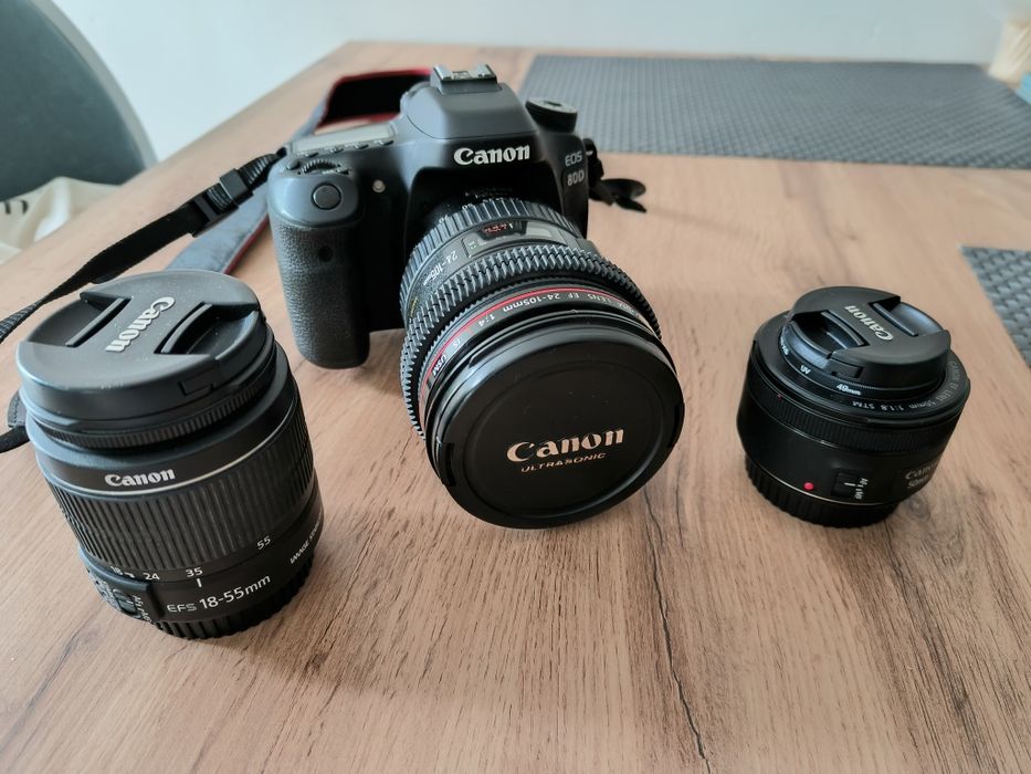 Canon eos 80d + EF 24-105mm + 50mm 1.8 + kit + akcesoria