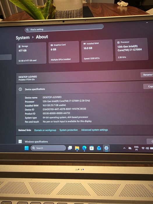 Gaming Acer Predator Triton 300 SE RTX 3060 i7 12th 16GB 512GB. Troca