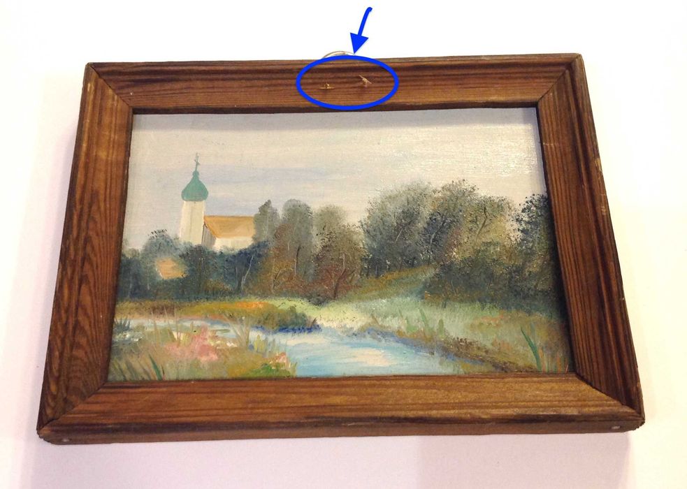 Stary mały obraz olejny pejzaż wiejski