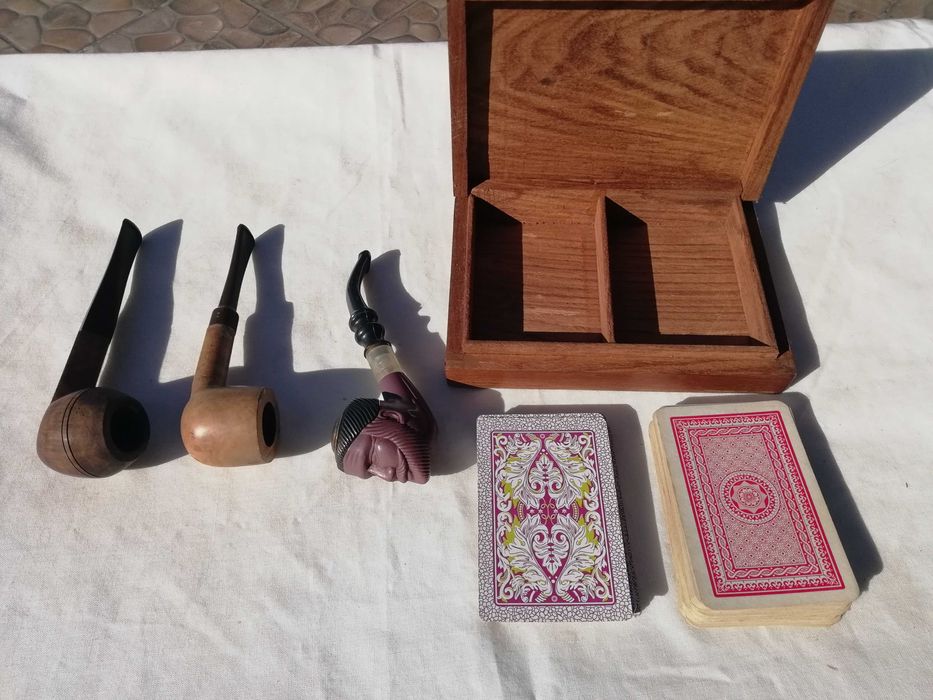 Conjunto Antigo  Caixa Cartas 3 Cachimbos Colecção