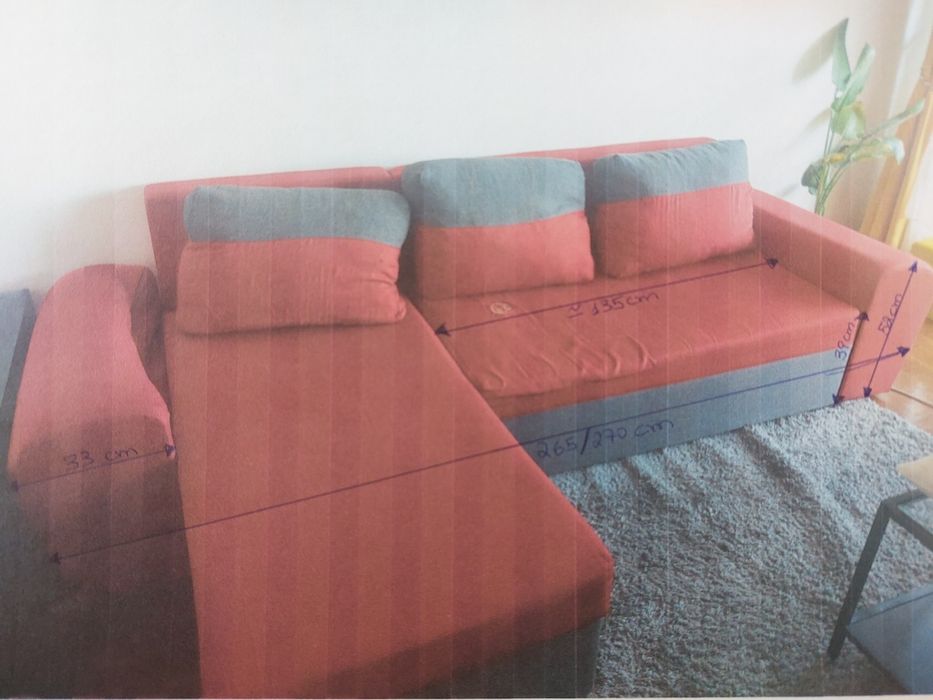 Sofá cama com chaise longue reversível