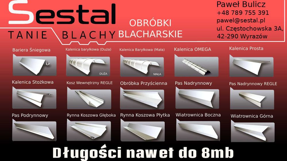 Obróbki dekarskie do 8MB Wykończenia Parapety Listwy Płyty warstwowe