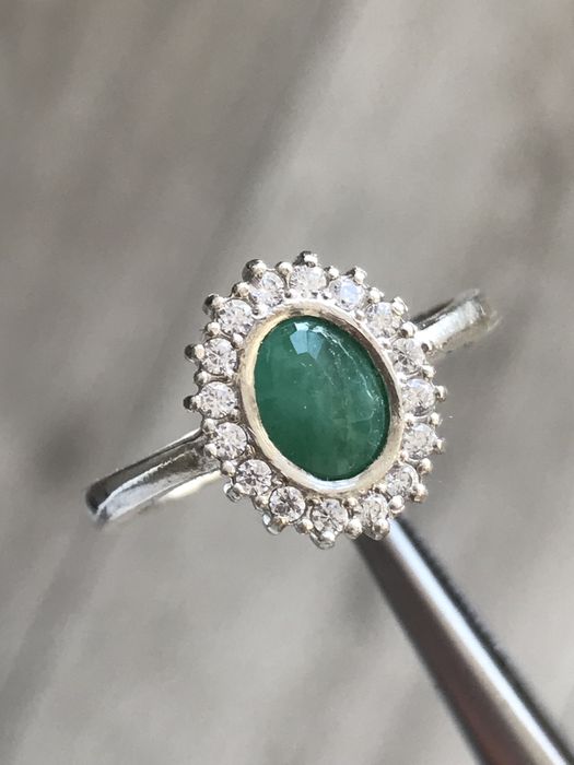 Кольцо изумруд серебро