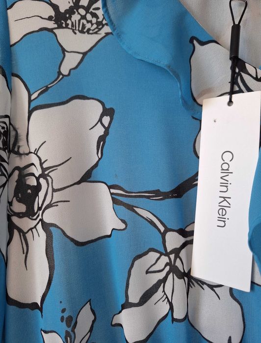 Calvin Klein Nowa Niebieska Bluzka w Kwiaty S