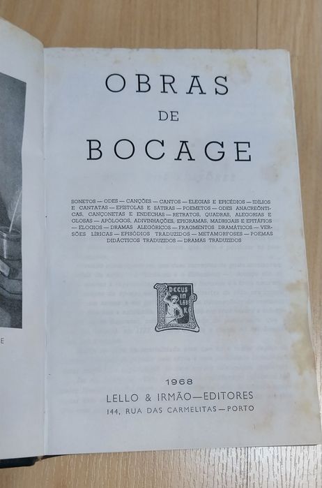 Livro antigo Obras de Bocage