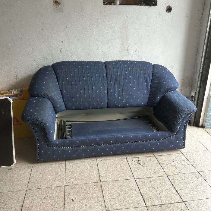 Sofá-Cama 3 Lugares Azul Vintage