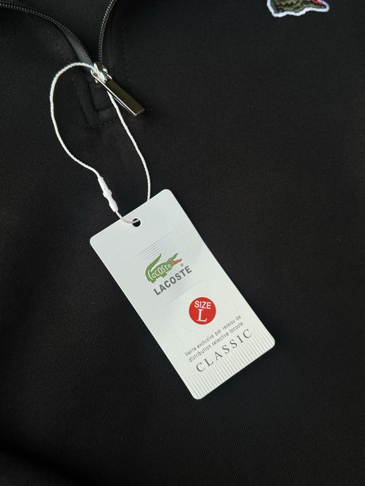 Полузамок Lacoste 1/3 зип мужской Лакост воротник Лакоста черный білий