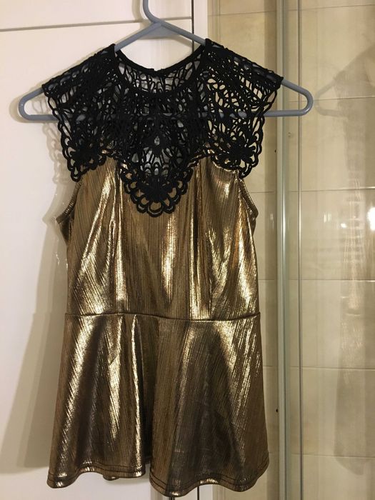 Bluzka damska wieczorowa czarno-złota z koronką R.36/38