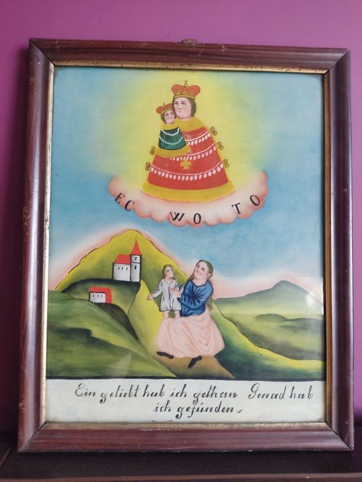 Matka Boska z Mazarell. Austria XIXw. Obraz na szkle.