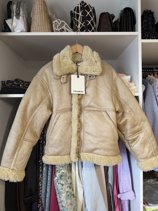 Pull&Bear nowa kurtka pilotka aviator kożuszek miś futerko beżowa zara 36 S