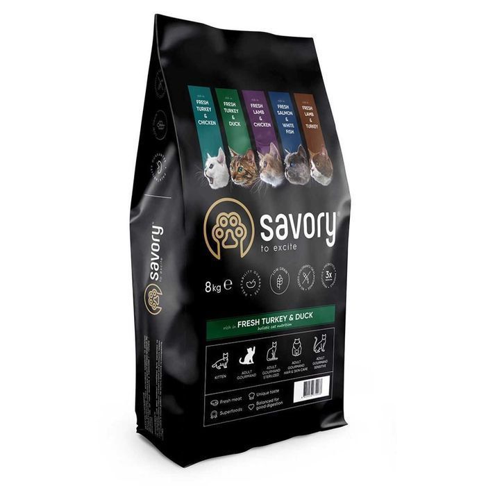 Сухий корм для котів Savory Adult Cat Gourmand Fresh Turkey & Duck 2кг