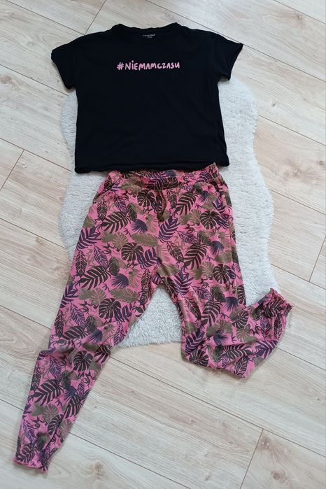 Zestaw lato , czarny top, spodnie haremki r.134/140