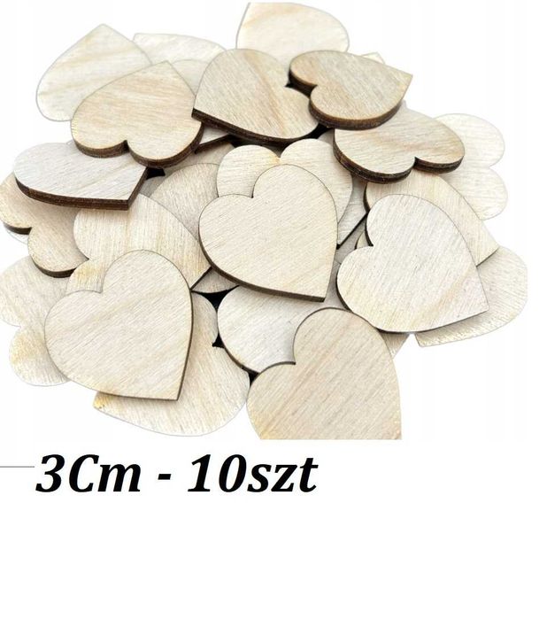 Serce sklejka 3cm - 10szt 3mm szlifowane !decoupage rękodzieło