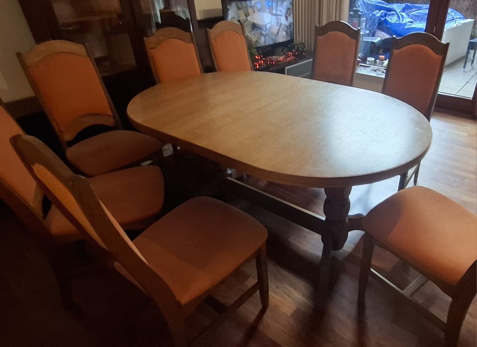 Stół owalny rozkładany dąb rustikal + 8 krzeseł