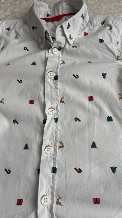 Biała koszula długi rękaw, świąteczna r. 98