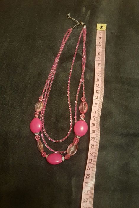 Korale różowe z przezroczystymi koralikami~