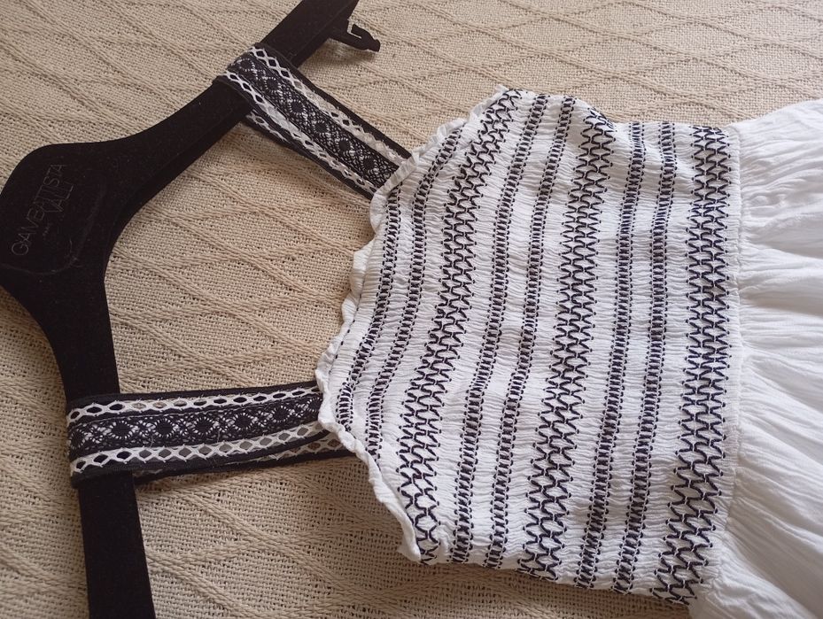 M&S 7-8L biała naturalna sukienka długa midi maxi