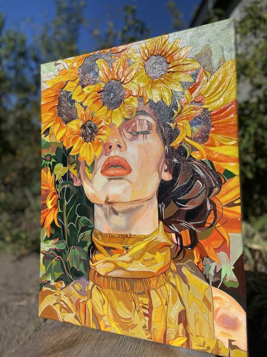 Картина -Дівчина в соняшниках 3D