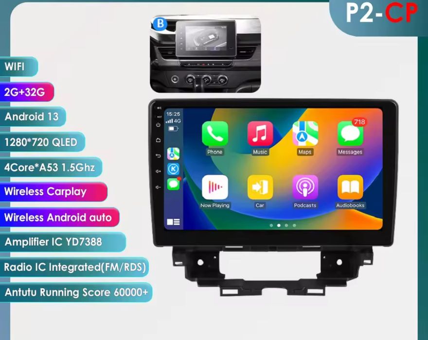 Rádio Android Renault Kangoo (2019 a 2025) 2/32GB Carplay GPS wifi BT