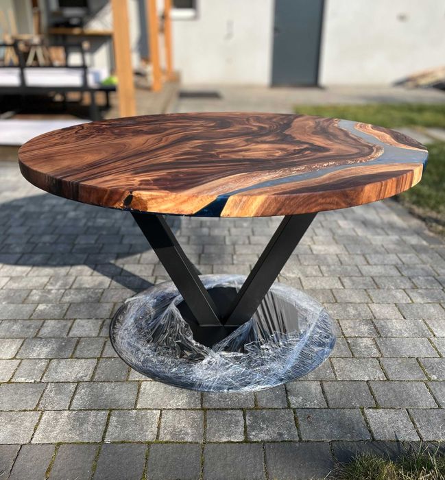 Nowoczesny okrągły stół suar egzotyczne drewno żywica 130 cm #8