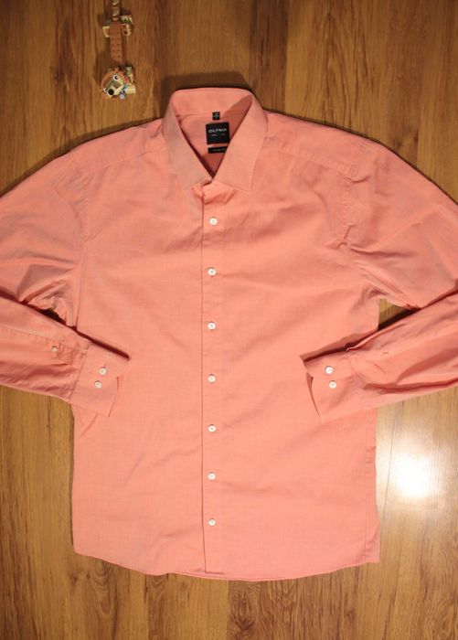 Koszula Olymp r. 41 czerwień/róż dł rękaw bawełniana męska body fit