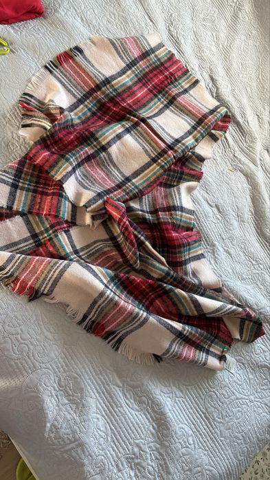 H&M duzy szalik w krate bezowy czerwony