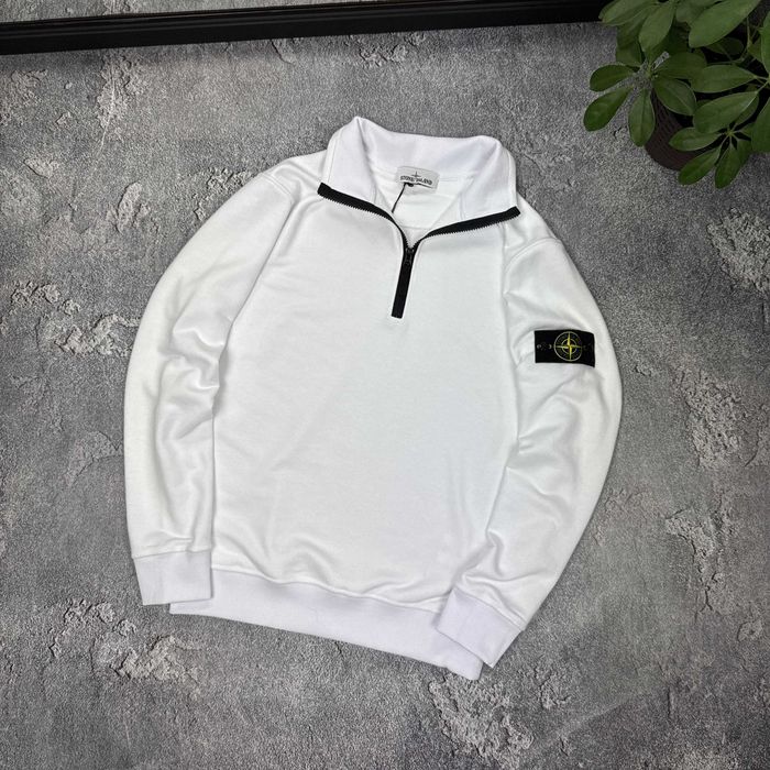 Stone Island White Zip Sweatshirt білий світшот з блискавкою S-XXL унісекс чоловічий жіночий преміум кофта стон айленд streetwear базова модель