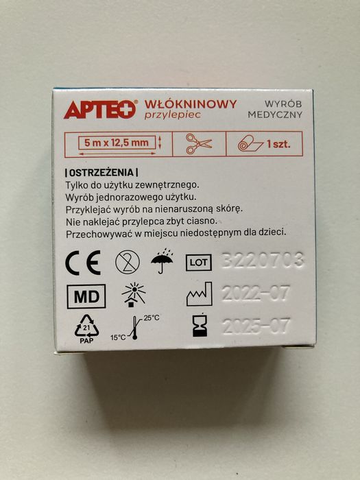 Przylepiec włókninowy 5 m x 1,25 cm biały NOWY