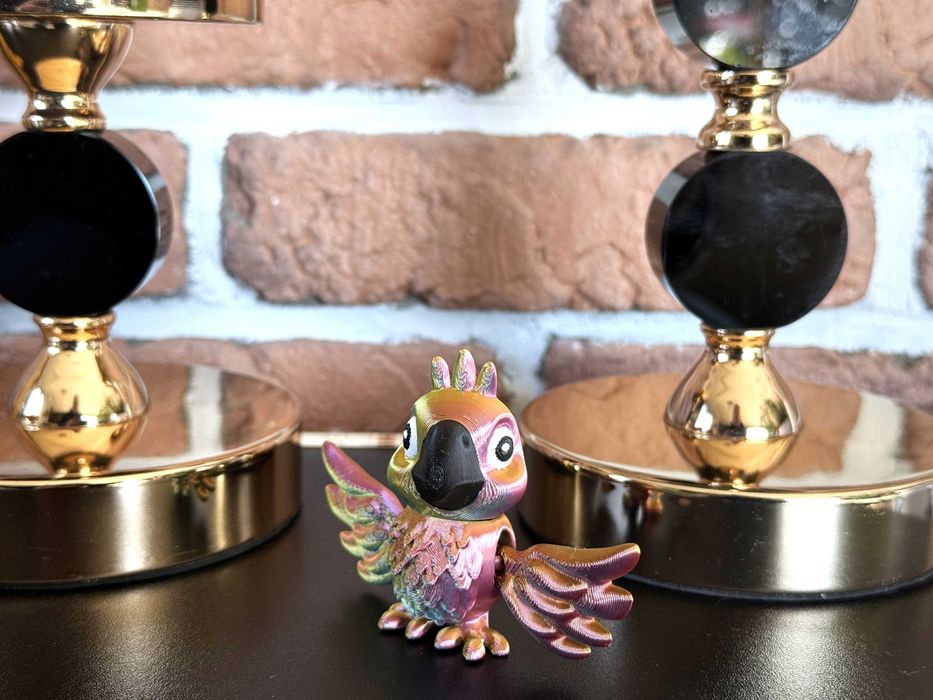 Papuga 3D – bajkowa, kolorowa przegubowa figurka, dekoracja