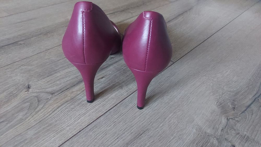 Modne bordowe szpilki czółenka skóra naturalna premium Autograph 40