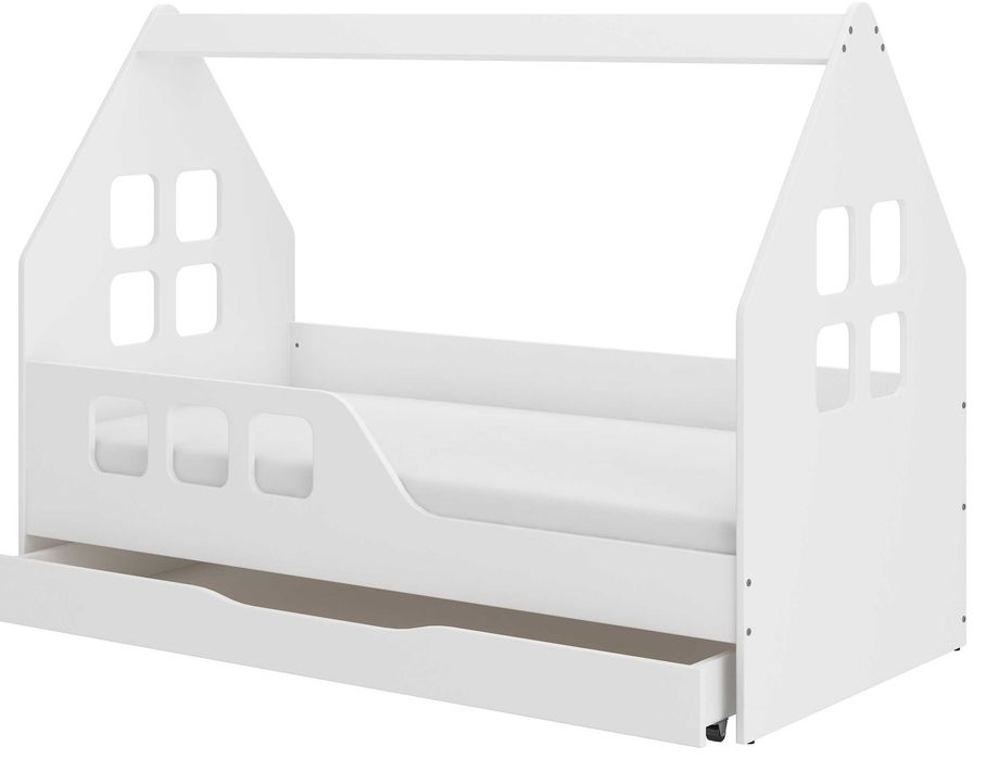 Łóżko DOMEK z SZUFLADĄ 160x80 dla dziecka BIAŁE + materac GRATIS