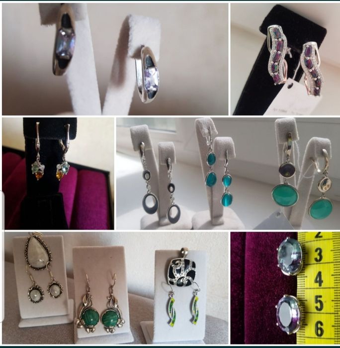 Серебрянные сережки кольца комплекты