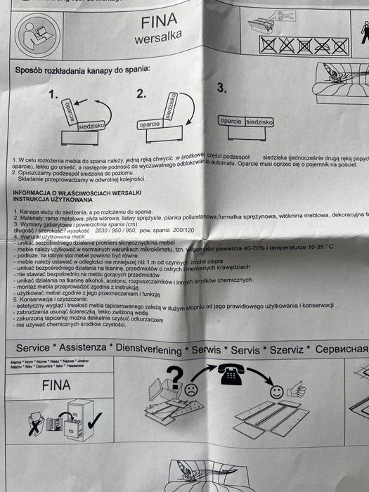 Sprzedam Fina wersalka.Dł/2030/pow spania 200/120