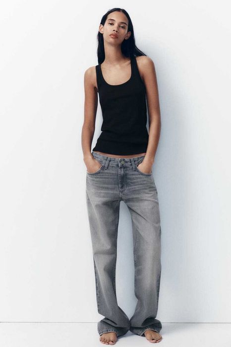 Джинси zara джинси trf wide leg mid rise full length