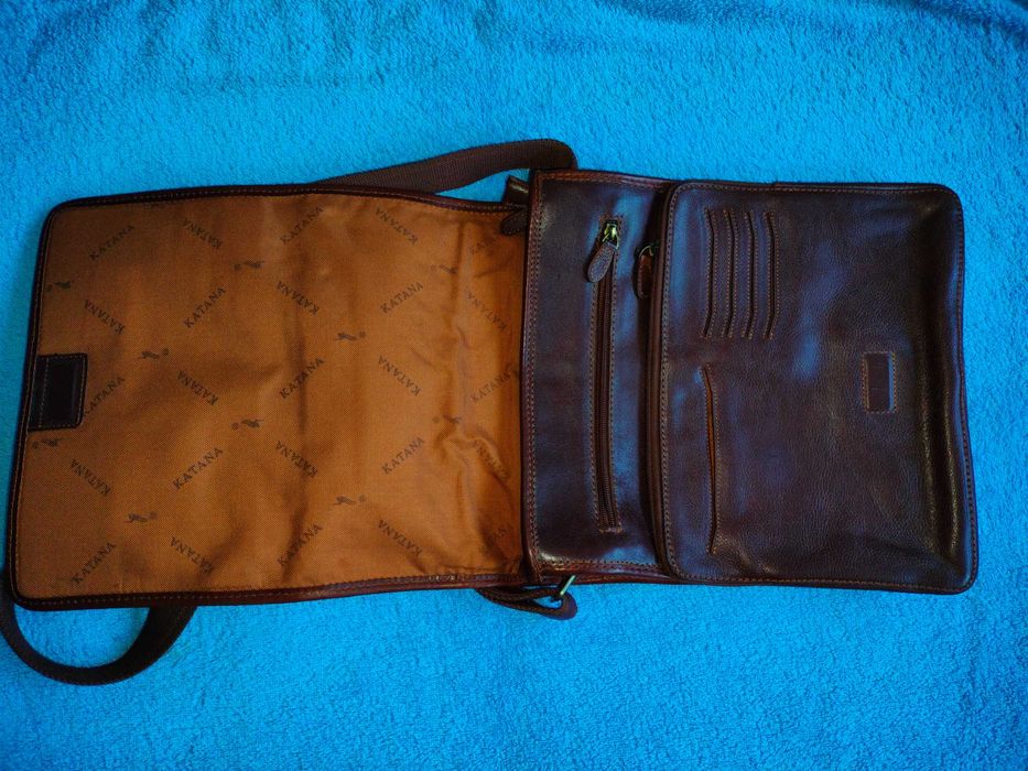 Чоловіча вінтажна шкіряна сумка/месенджер KATANA (Франція) "Brown Dennis Leather Bag", 30 x 34 x 6 см., ідеальний стан