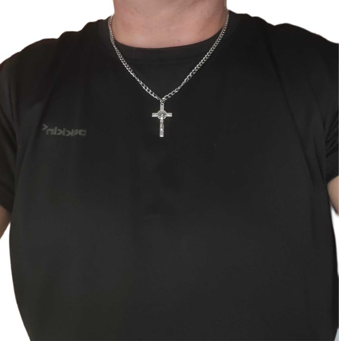 Naszyjnik pancerka 55 cm 5 mm + krzyżyk 3,8×2,2 cm stal szlachetna