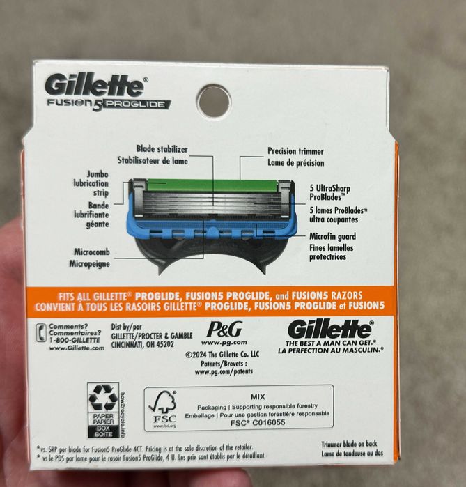 Оригинал США 100% лезвия Gillette Fusion 5 Proglide 4шт
