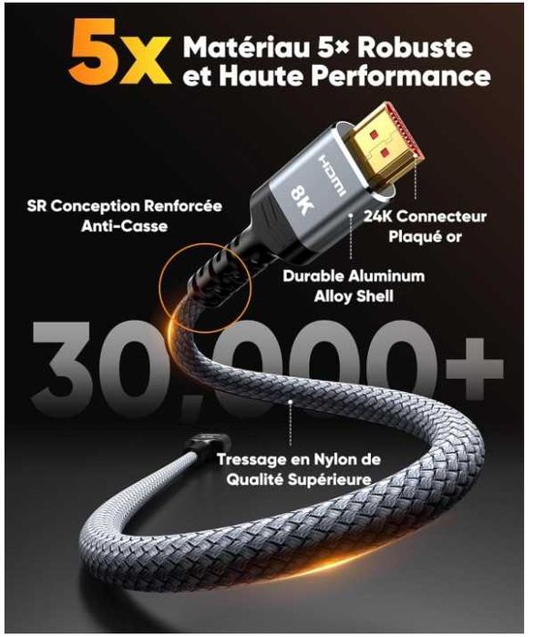 Kabel HDMI 3m w oplocie 8K Snowkids